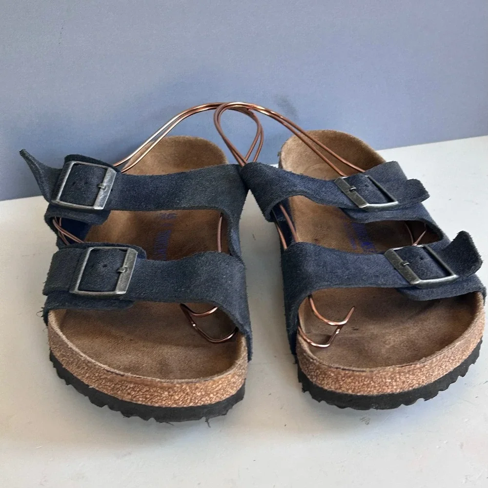 Birkenstock Arizona Sandals Men's 12 / 45 L14 Soft Footbed Navy Suede